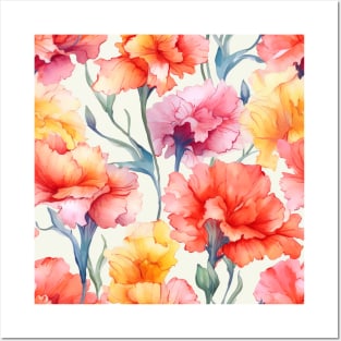 Vintage colorful whatercolor carnation pattern Posters and Art